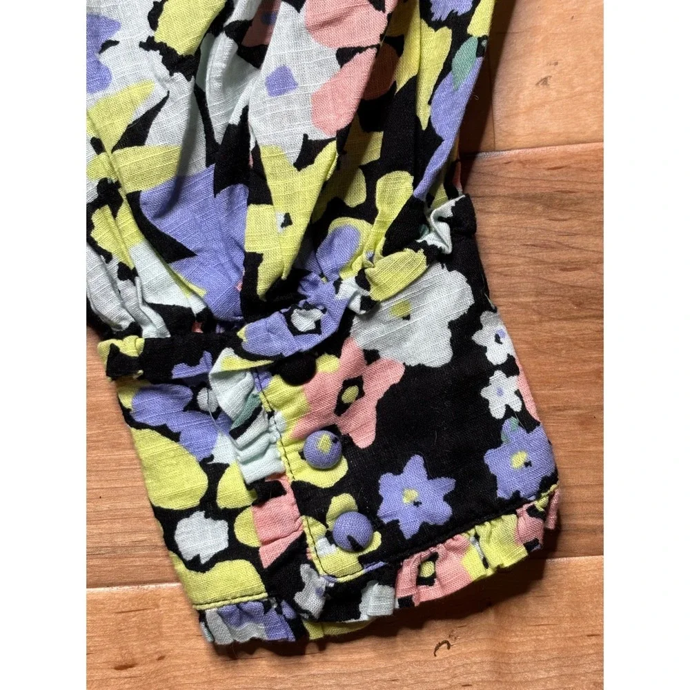 Free People Ariana Printed Cropped Top Women M Multicolor Floral Puff Sleeve